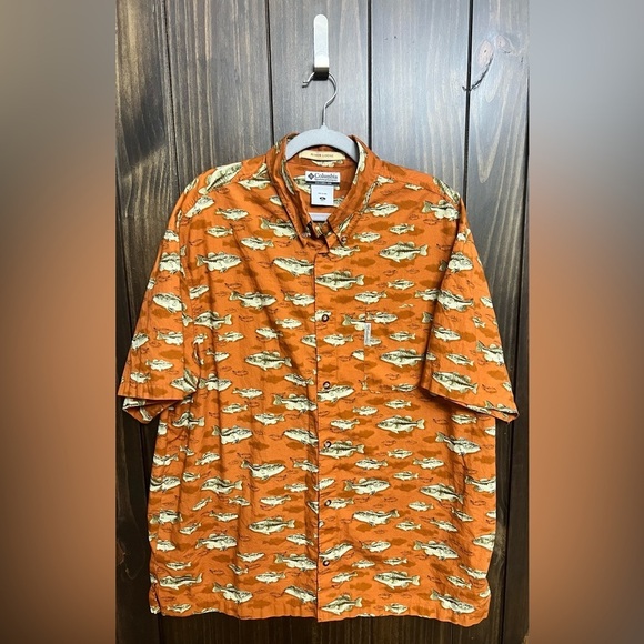 Columbia Other - COLUMBIA SPORTSWEAR ORANGE FISH PRINT ALL OVER DEEP SEA FISHING SHIRT MENS XL